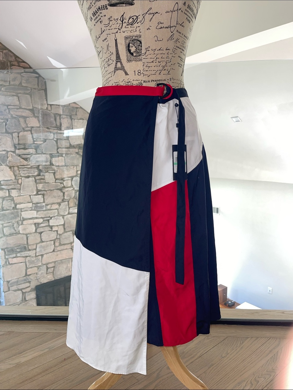 Tommy Hilfiger Navy, Red & White Colorblock Wrap Midi Skirt